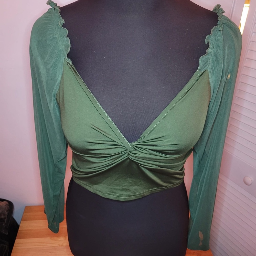 ROMWE Olive Green Long Sleeve Top